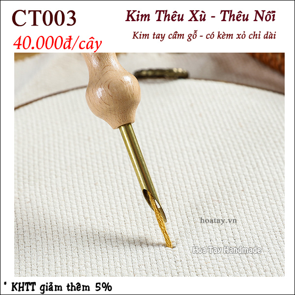 Kim thêu xù, thêu nổi bằng gỗ ct003 - hoa tay handmade