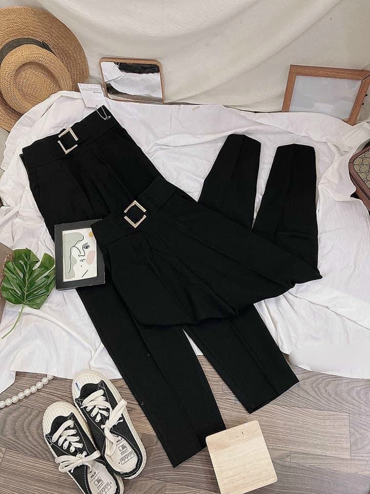 Quần Baggy Đai Lưng Cao Quần baggy nữ Tuyết mưa phong cách Hàn Quốc sành điệu style