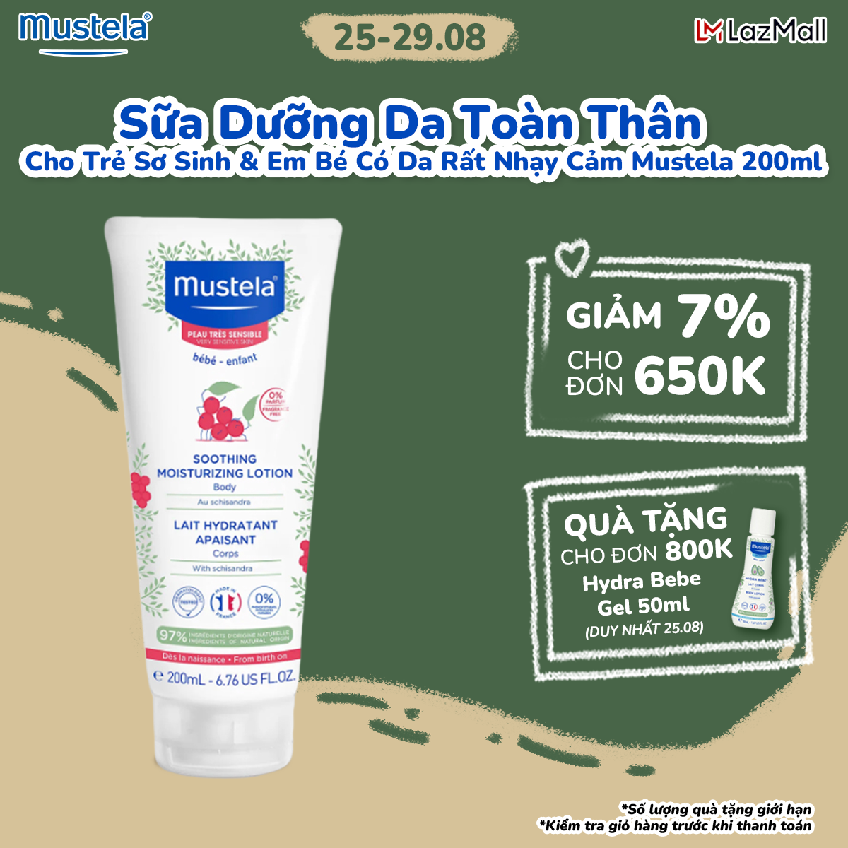 Sữa Dưỡng Da Toàn Thân Cho Trẻ Sơ Sinh & Em Bé Da Nhạy Cảm Mustela 200ml