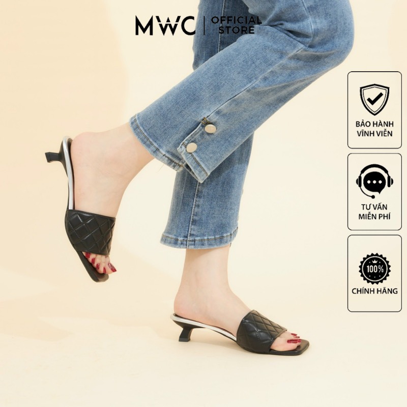 Guốc Cao Gót Thời trang MWC Quai Ngang Thiết Kế Viền Chỉ Trẻ Trung Thời Thượng Màu Đen Trắng NUCG- 4276