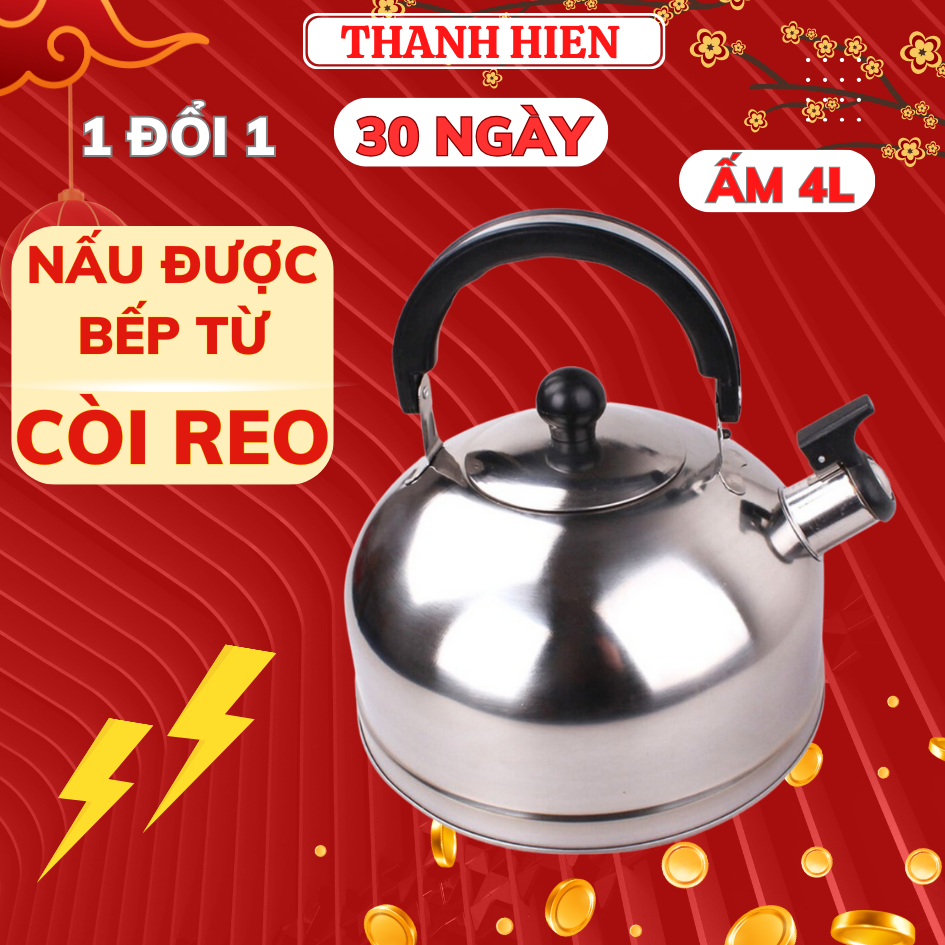 Ấm đun nước inox pha trà 3L có còi reo khi sôi đun được bếp từ