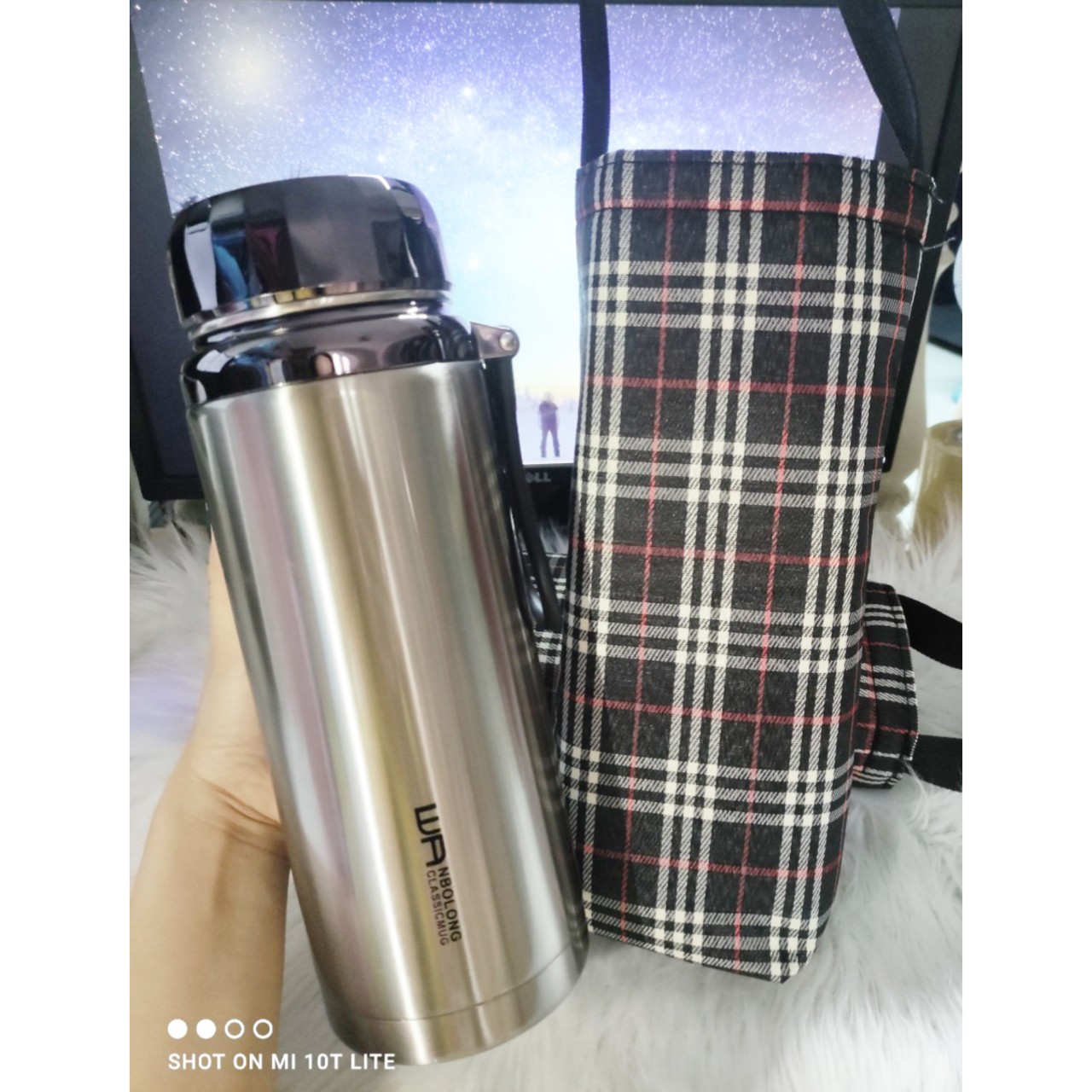 COMBO BÌNH GIỮ NHIỆT 1500ML NẮP KIM CƯƠNG + TÚI TRỤ GIỮ NHIỆT