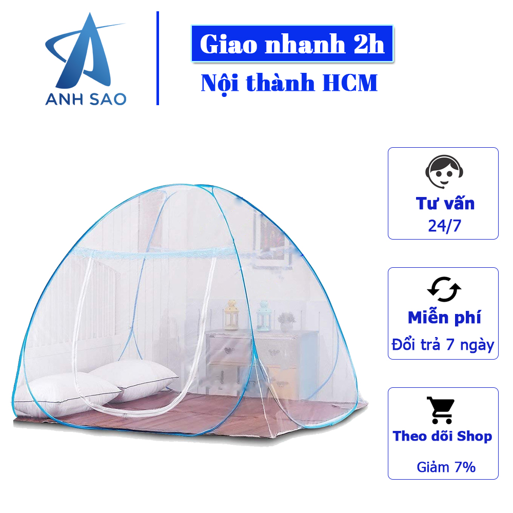 Mùng chụp tự bung/ Mùng chống muỗi cao cấp ÁNH SAO (Loại 1 siêu xịn) - 1m6 x 2m/ 1m8 x 2m - Giao màu ngẫu nhiên - Vải mùng lỗ nhỏ, vải tuyn màu xanh hoặc trắng có họa tiết hoa tulip sang trọng - HÀNG VIỆT NAM CHẤT LƯỢNG CAO