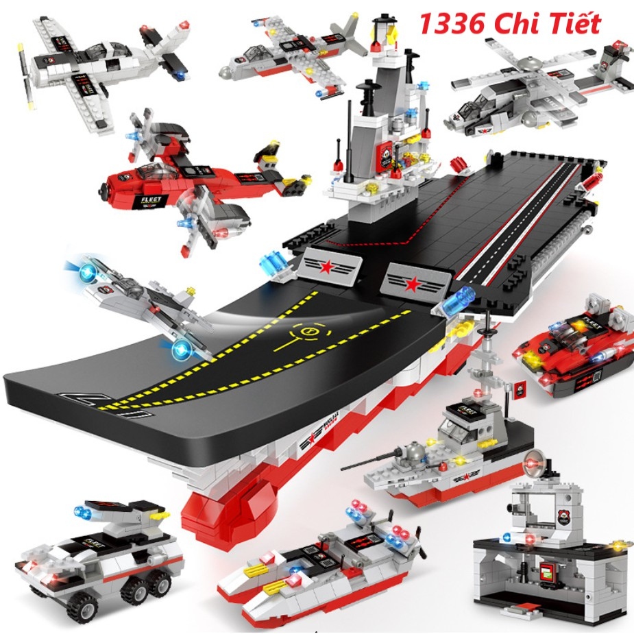 ☼◎∈  [1336 CHI TIẾT] BỘ ĐỒ CHƠI XẾP HÌNH Tàu CHIẾN HẠM OTO ROBOT Đồ Chơi Lắp Ráp Tàu Sân Bay - 60cm