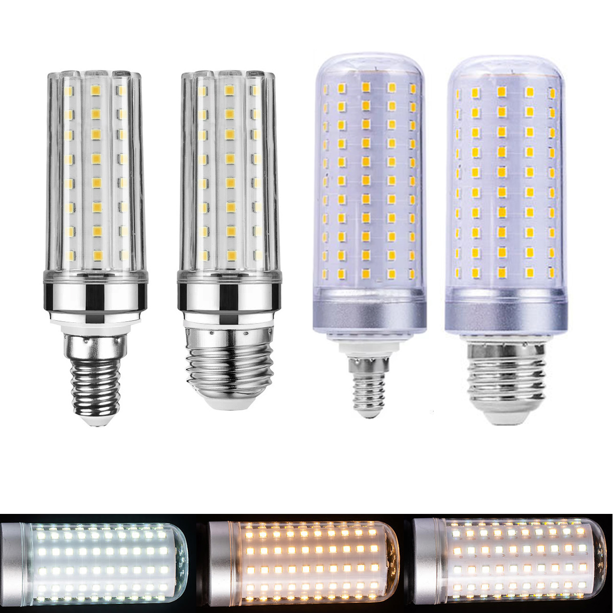E14 E27 Led Corn Light Bulbs Smd 2835 60leds 90leds 174leds 360 beam Lampada Cool Warm Neutral White Lamp Tricolor Clear pc shell 20w 40w Energy-saving Bulb 110v 220v Night Study