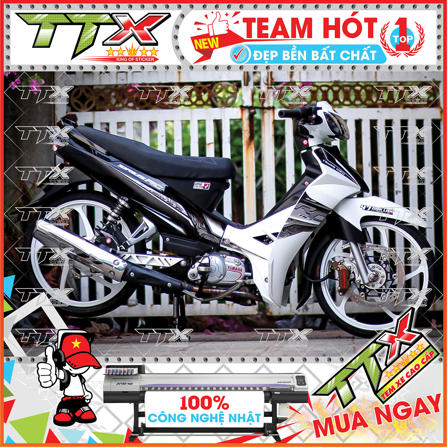 Tem sirius rc trắng đen mẫu mới siêu đẹp