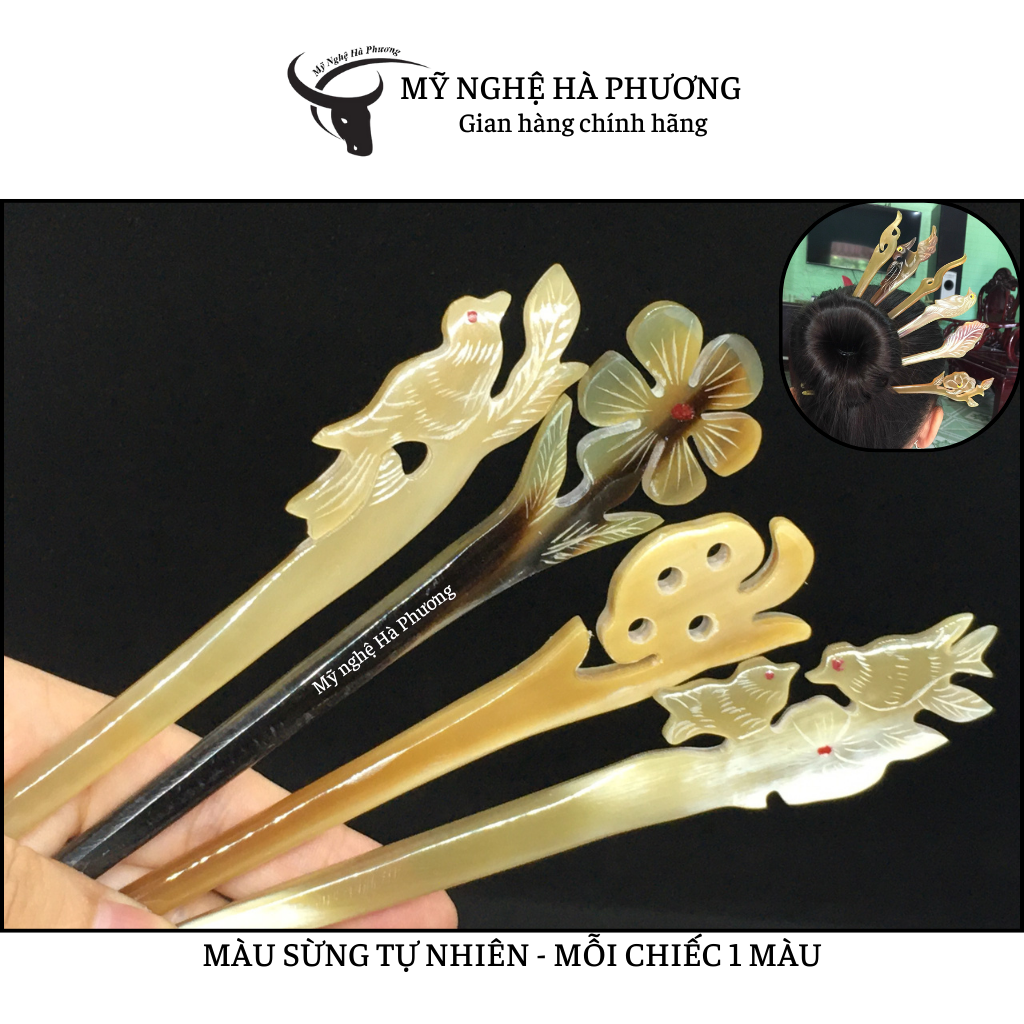 Trâm Cài Tóc Sừng Xuất Nhật, Chạm Khắc Thủ Công Sắc Nét | Mỹ nghệ Hà Phương
