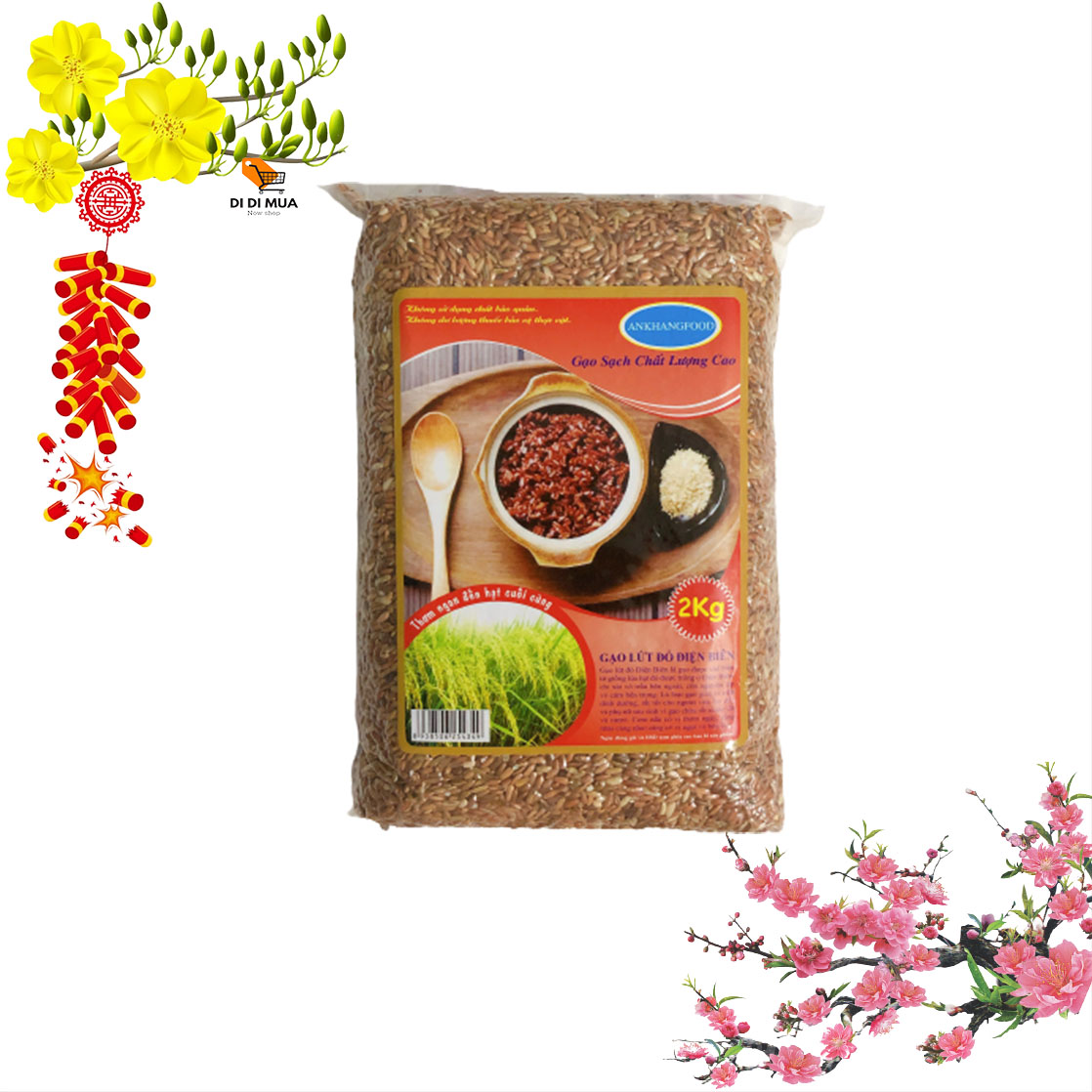 Gạo lứt đỏ Điện Biên 2kg dẻo không cần ngâm nước trước khi nấu chất lượng hảo hạng