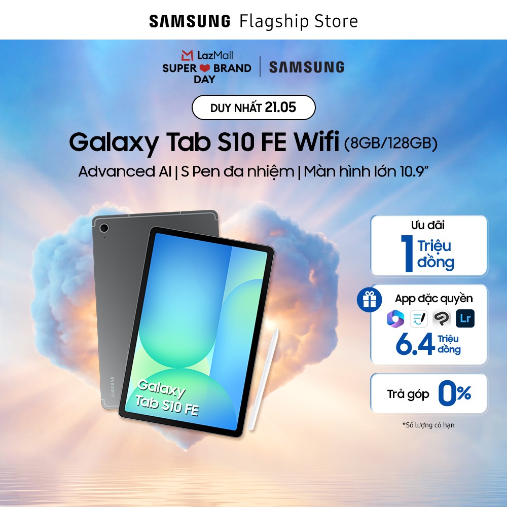 [SIÊU SALE THƯƠNG HIỆU DUY NHẤT HÔM NAY 21.5] Máy tính bảng Samsung Galaxy Tab S10 FE (8GB/128GB), Advanced AI, S Pen đa nhiệm, Màn hình lớn 13.1"