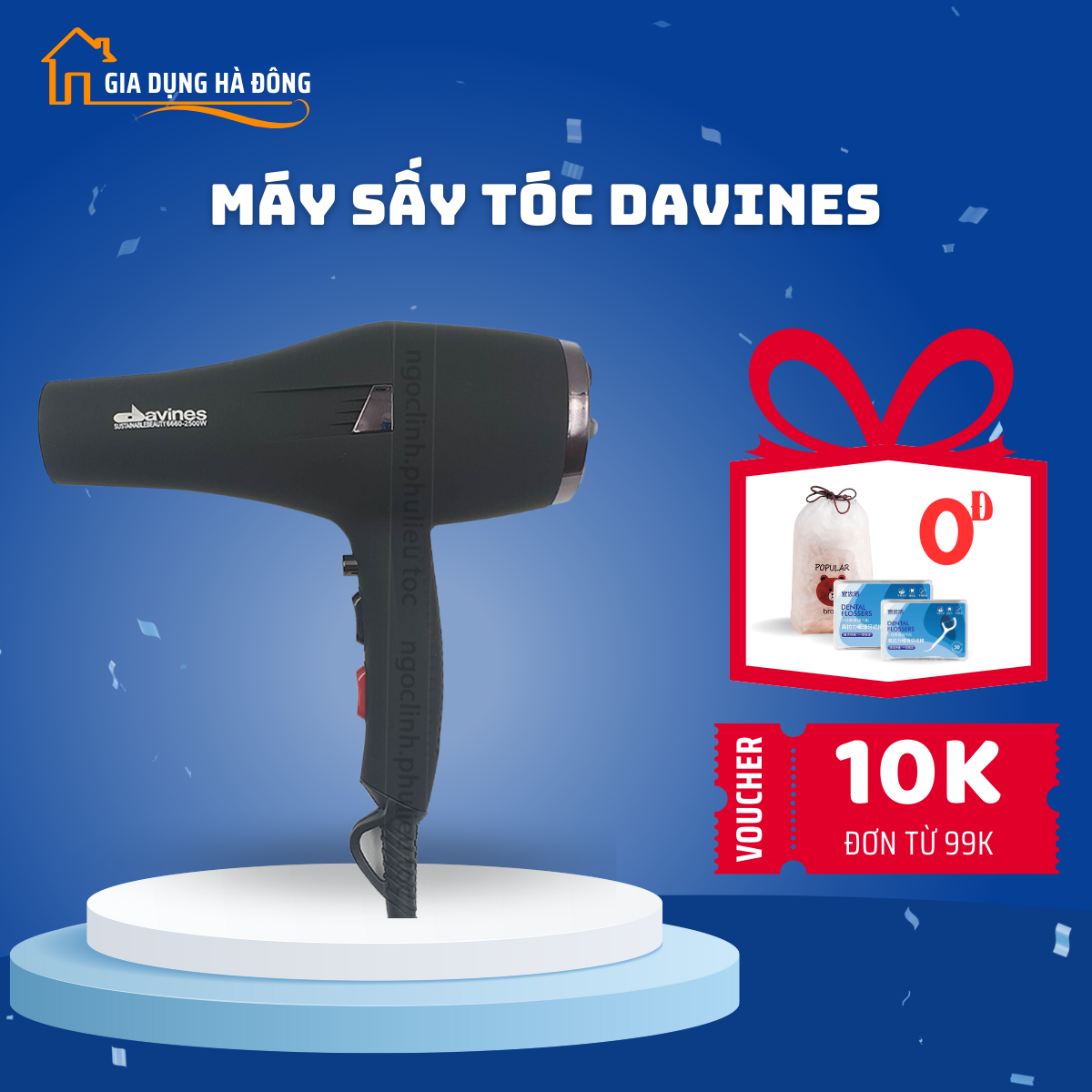 Máy sấy tóc chuyên dụng salon Davines 6690 công suất lớn 2500W, bảo hành 12 tháng