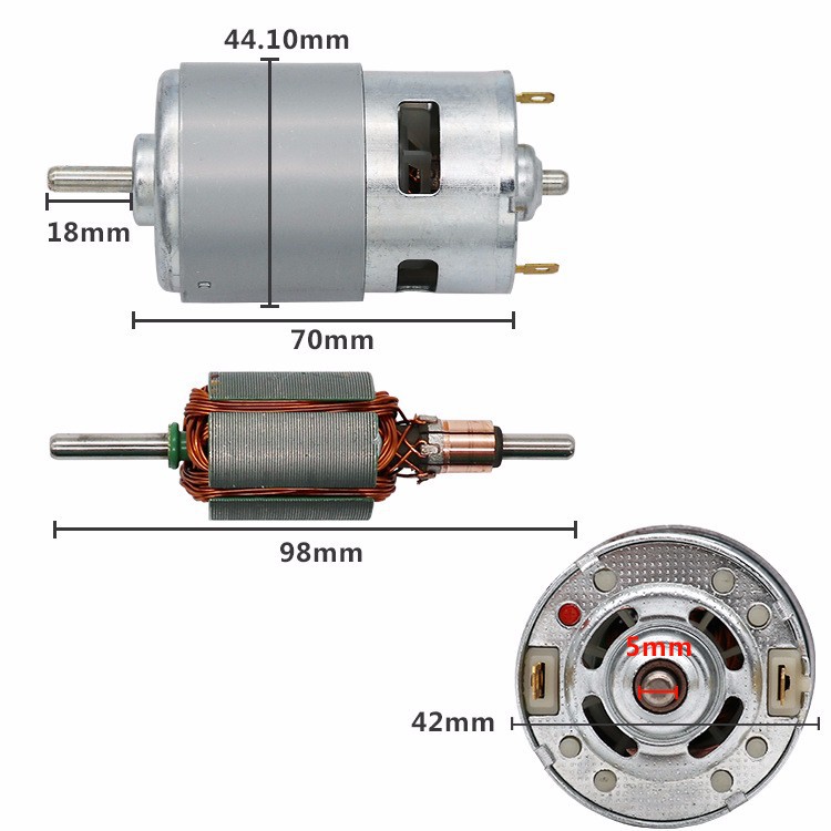 Mô tơ 775 trục d 5mm 12 - 24v công suất 160w , motor 775, chế máy khoan, chế máy cắt, chế quạt, chế máy bơm, chế các loại