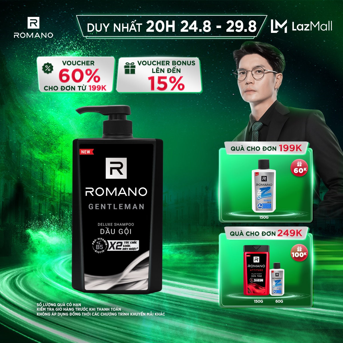 Tắm gội 2 trong 1 Romano 2in1 Gentleman 650g/chai