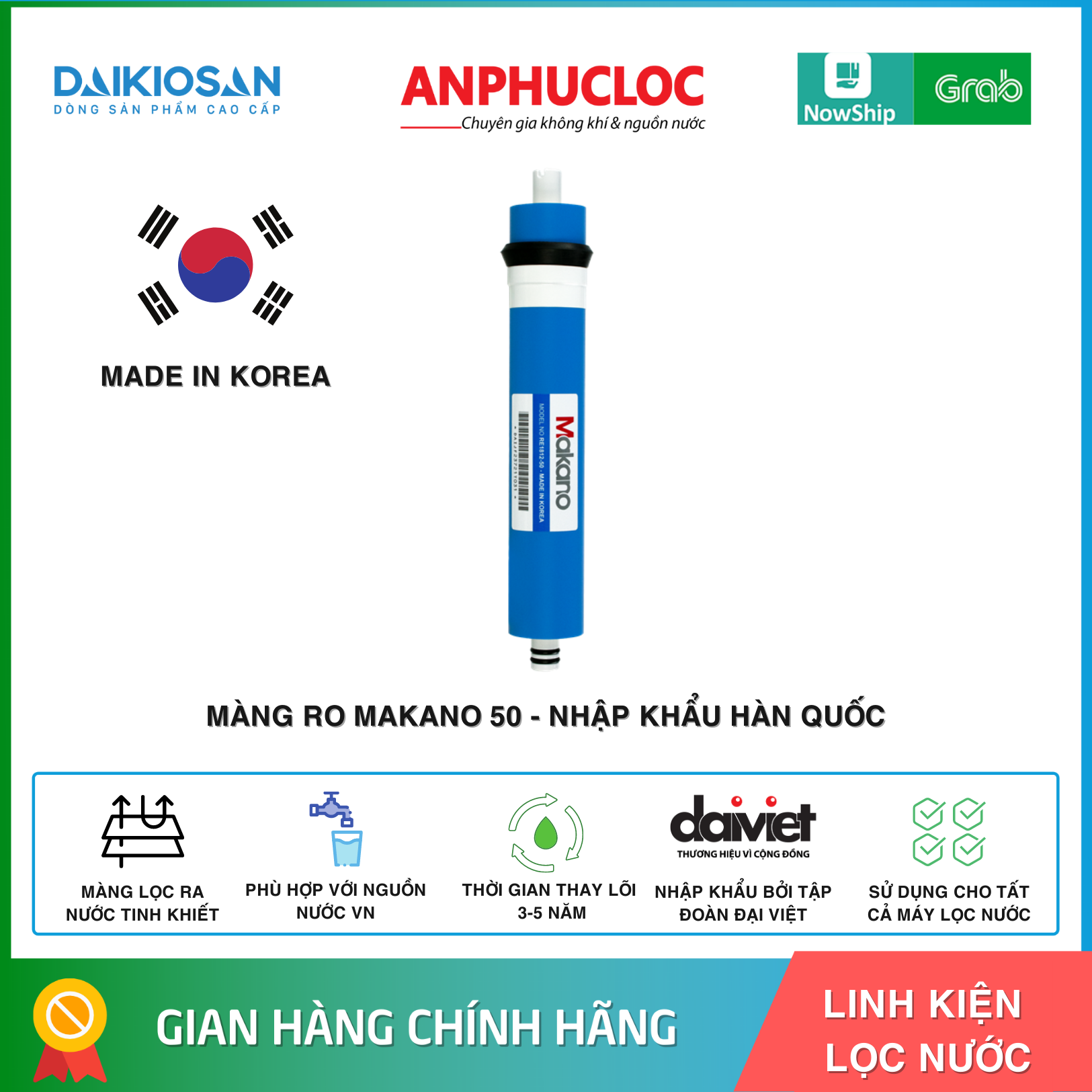 Màng ro makano - hàn quốc 1812 lưu lượng 10l/h chính hãng