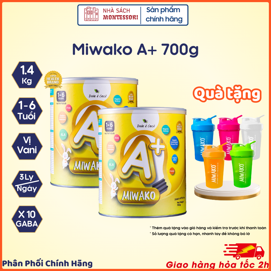 [Tặng Kèm Quà] Sữa Công Thức Hạt Thực Vật Hữu Cơ MIWAKO A+ 700gr ( x 2 hộp - 1.4kg) cho trẻ dị ứng d