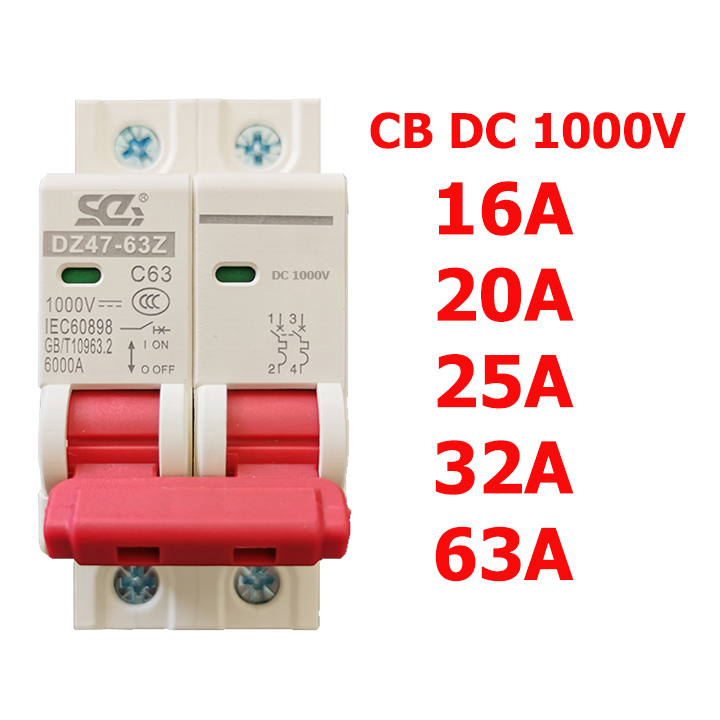 CB 1 chiều (SC)-CB DC 1000V attomat điện một chiều cầu dao chuyên dụng cho Solar Năng Lượng Mặt Trời 16A/20A/25A/32A/63A/2P – aptomat 1 chiều