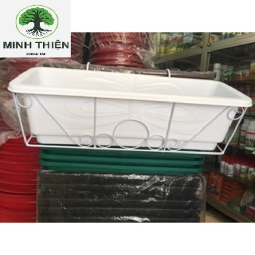 Combo 2 Chậu móc lan can dài 48cm x 20cm x 16cm gồm móc sắt và chậu
