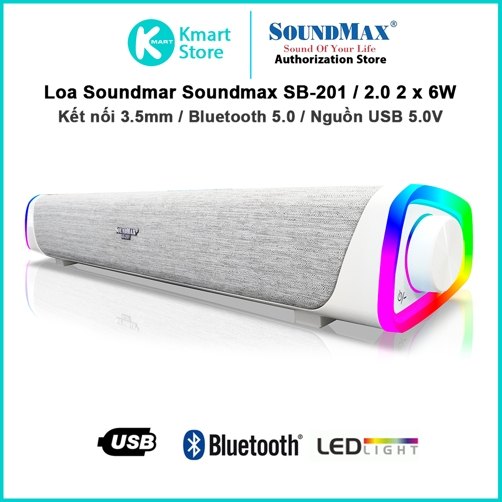 Loa vi tính soundmax sb-201 2.0 12w bluetooth 5.0 - hàng chính hãng