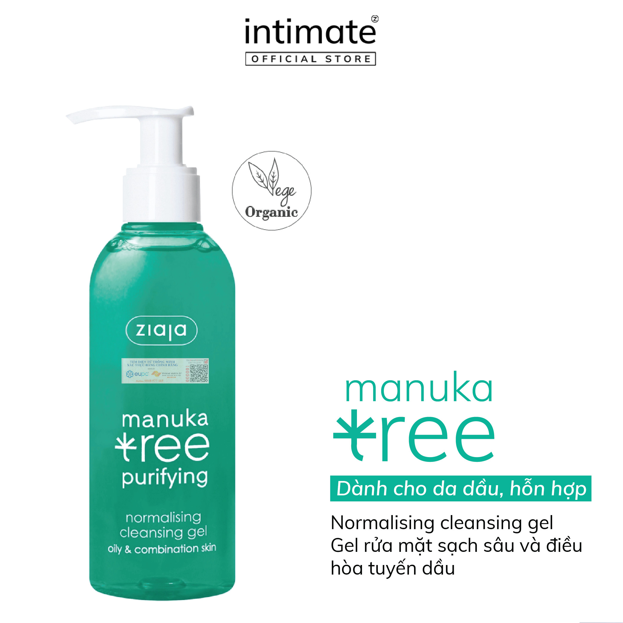 Gel Rửa Mặt Sạch Sâu, Se Khít Lỗ Chân Lông Và Điều Hòa Tuyến Dầu Manuka Tree Purifying ZIAJA BANIPHAR Giúp Loại Bỏ Bụi Bẩn 200ml