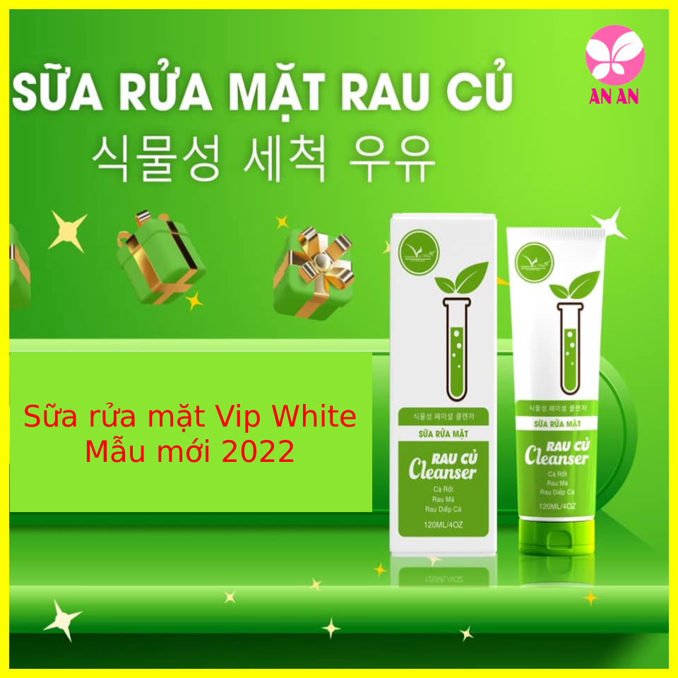 Sửa rửa mặt Rau củ Vip White 120ml - Sửa rửa mặt rau củ Cleanser không bọt Hàn Quốc Chính hãng - Mẫu mới 2022