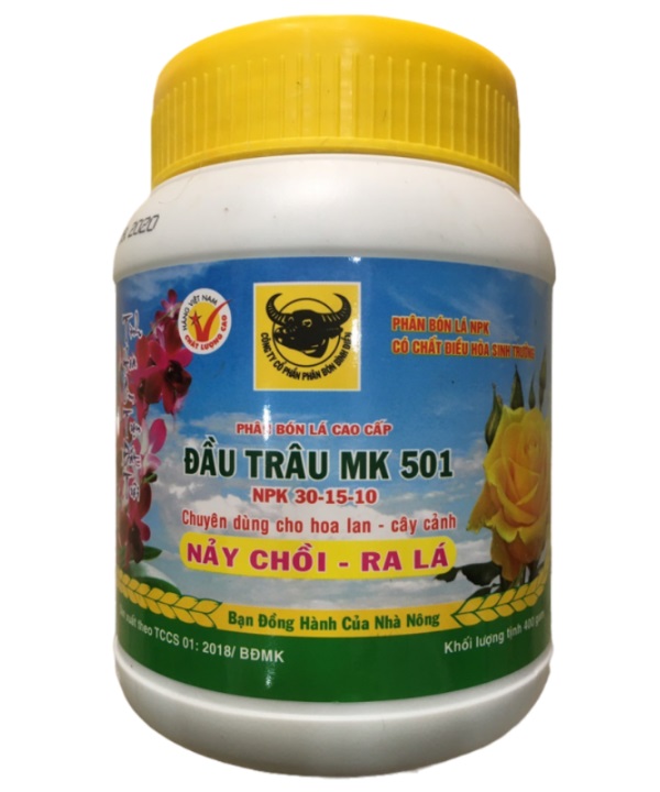 Phân bón lá đầu trâu MK NPK 501 - 701 - 901 hũ 400g giúp toàn bộ quá trình phát triển của hoa | Vạn Tín Store