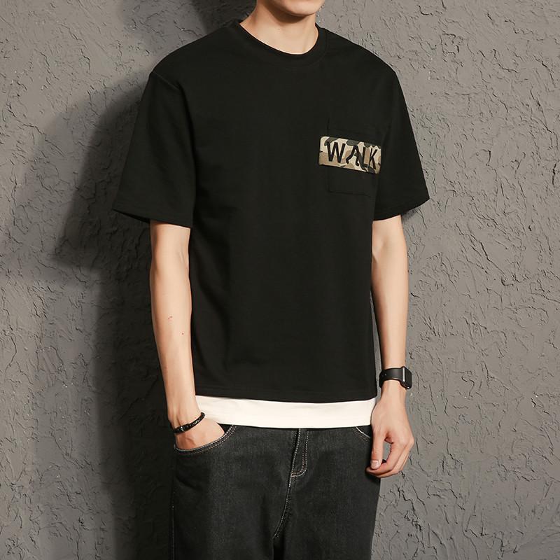 Men's T-Shirt, Faux Two-Layer, Short-Sleeved, Multi-Colored Pattern, Large Size, Fashionable, Korean Style, Japanese Style, Suitable for Summer, Latest Model, Quality Product.