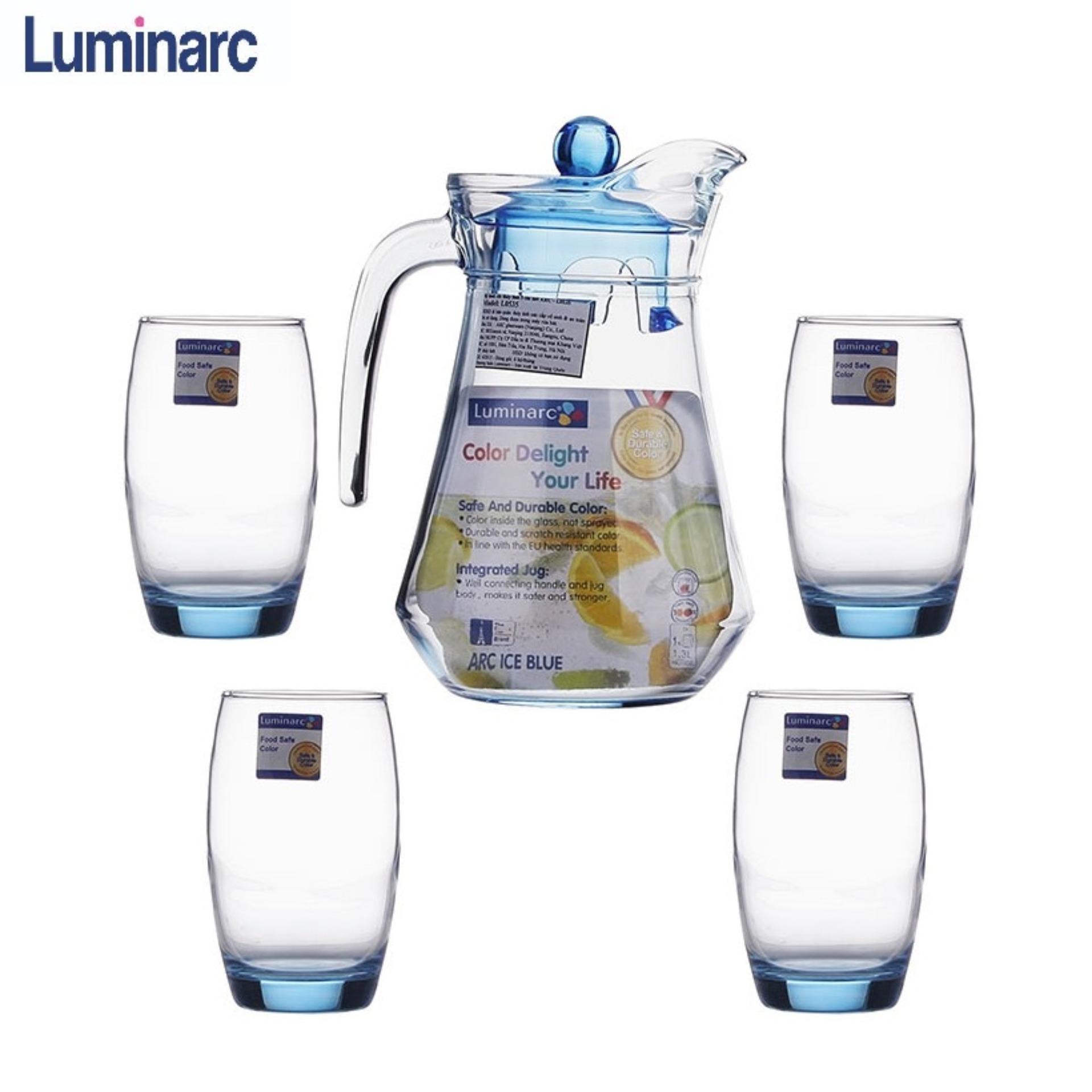 Bộ bình ly thủy tinh 5 món luminarc arc ice blue l0535
