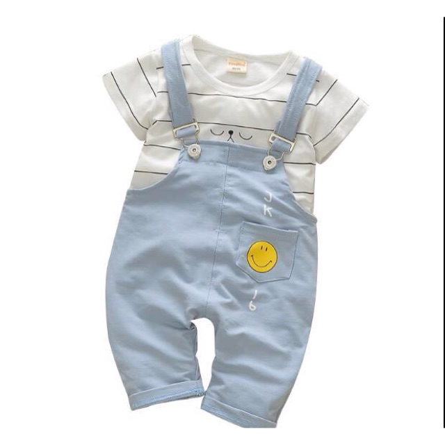 Sét áo thun kèm yếm mặt cười cho bé trai bé gái dễ thương 6-16kg