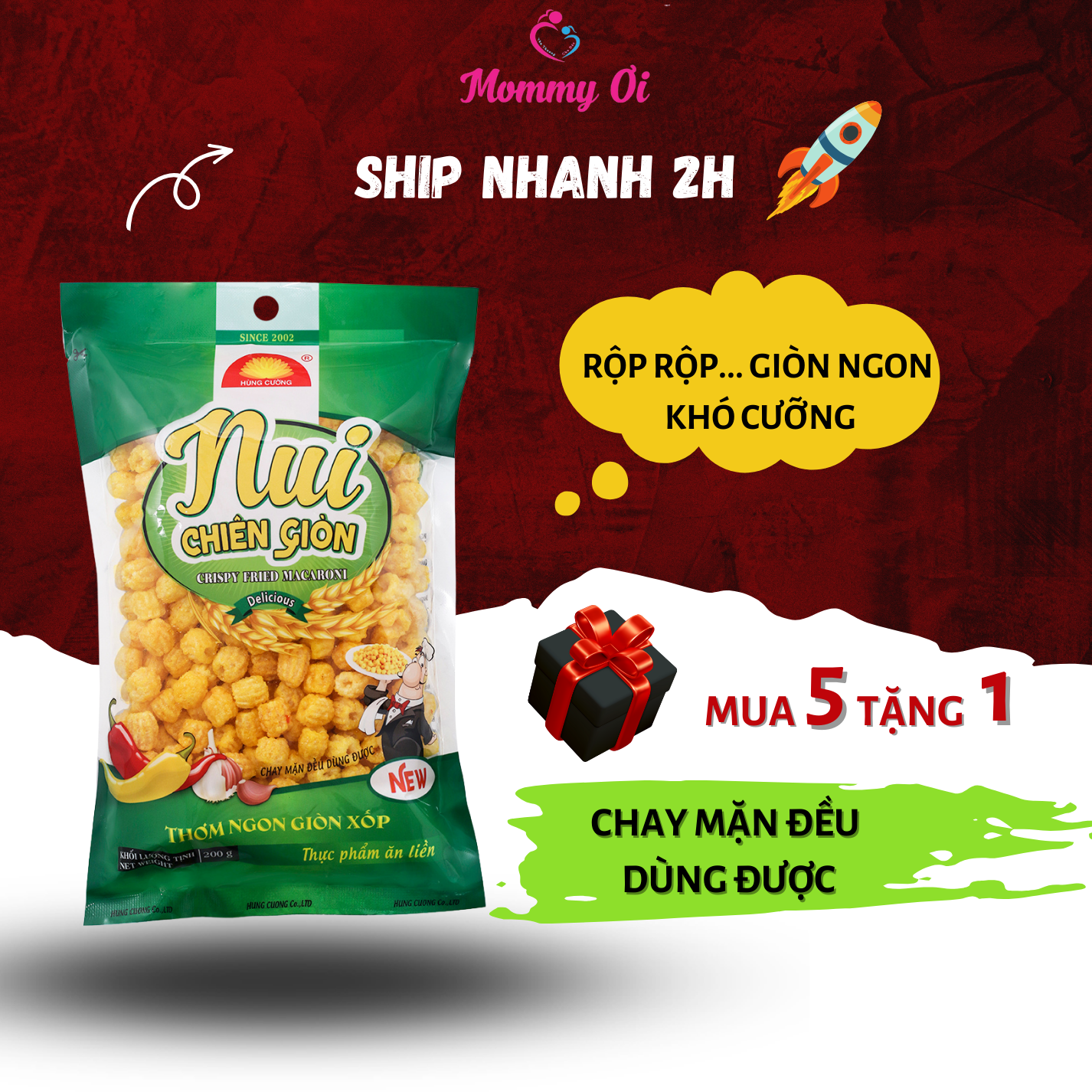 Nui Chiên Giòn 200g / nui / sấy giòn / bánh / đồ ăn vặt / ăn chay được / snack / bim bim / hùng cường / nui sấy / food
