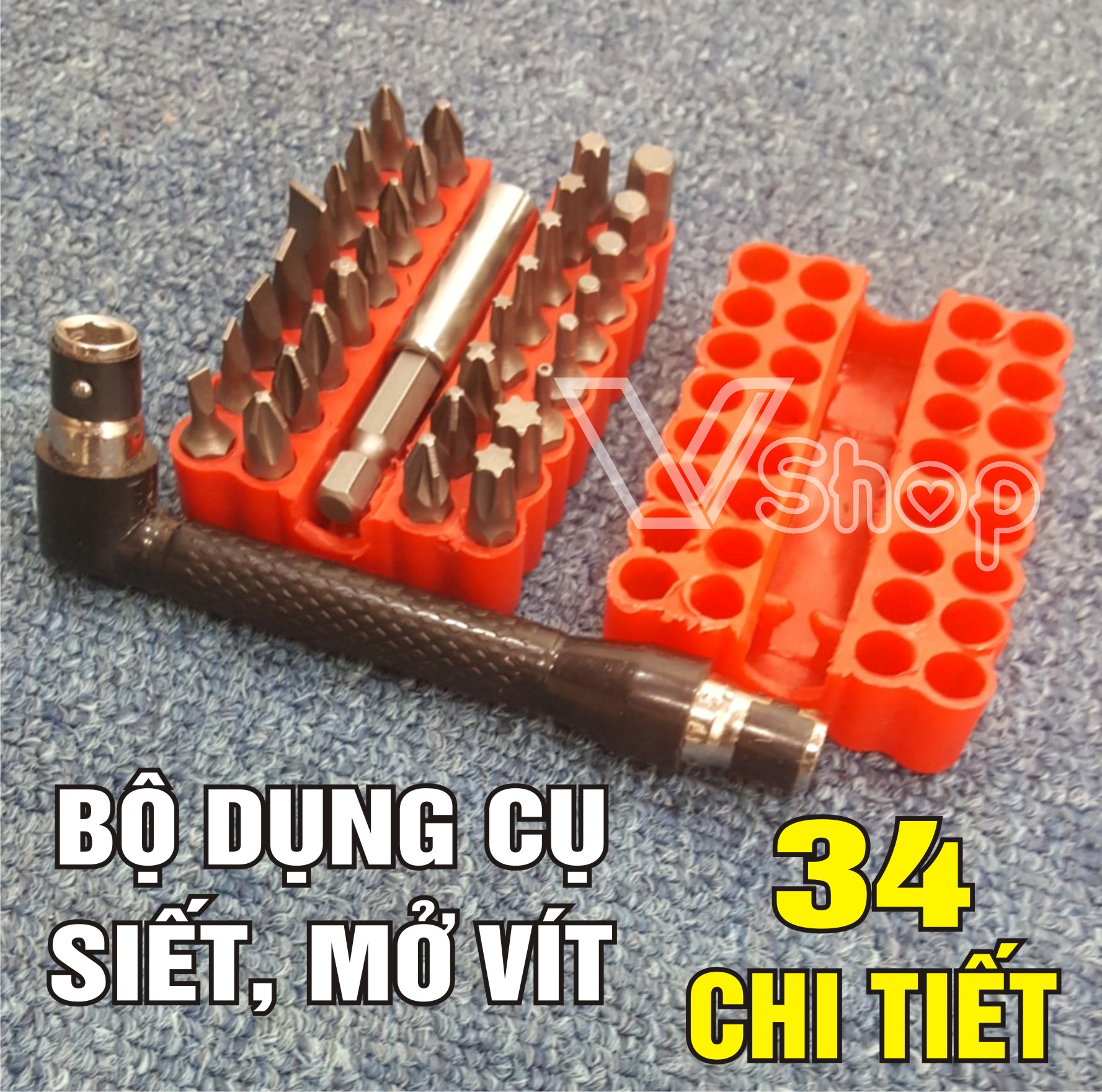 Bộ mũi mở vít, đầu tua vít. hoa thị, dẹp, chữ thập, lục giác, 34 chi tiết