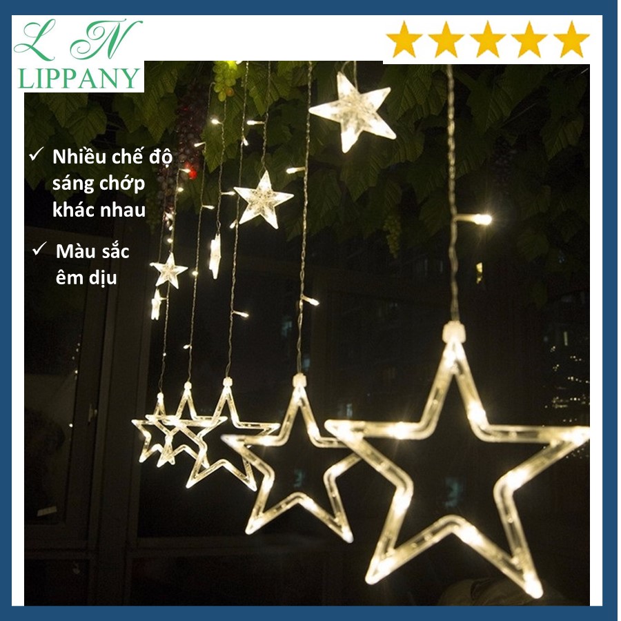 Đèn led hình ngôi sao trang trí noel, tết - Đèn led rèm hình ngôi sao - Đèn led nhấp nháy trang trí hình ngôi sao đèn ngôi sao đèn rèm cửa led mành hình sao Đèn nháy trang trí