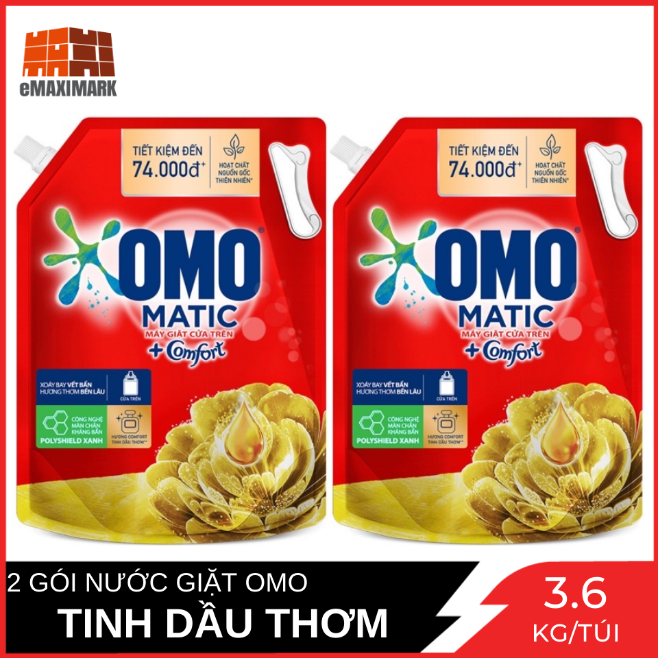 [Ship 2h HCM] Combo 2 Nước Giặt OMO Cửa Trên Tinh Dầu Thơm Túi 3.6KG