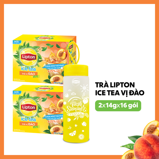 Combo 2 Hộp Trà Lipton Ice tea vị đào 14g x 16 gói & 1 bình thủy tinh cao cấp giao mẫu ngẫu nhiên