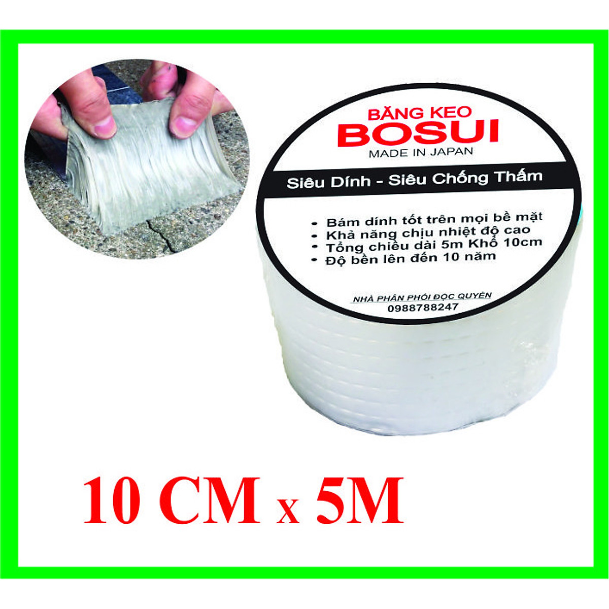Băng keo chống thấm, chống thấm cao cấp Bosui Nhật Bản siêu dính khổ 5cm x 5m