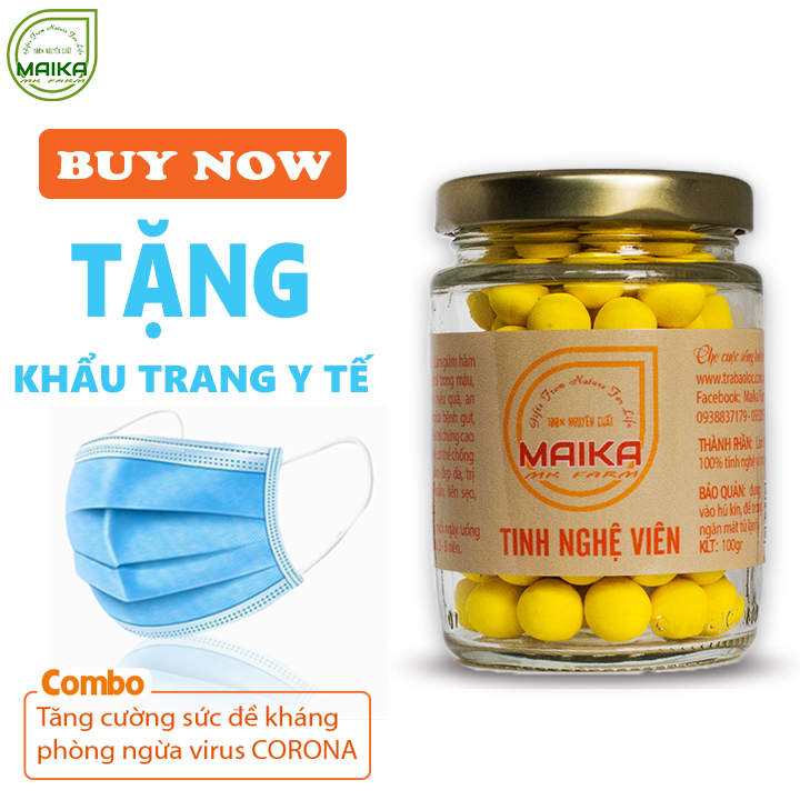 Tinh Nghệ Viên Mật Ong Nguyên Chất MK Farm (100g/hũ) + Tặng Khẩu Trang Y Tế - Hỗ trợ dạ dày, tiêu hóa, tăng cường sức đề kháng - Đã được kiểm nghiệm y tế