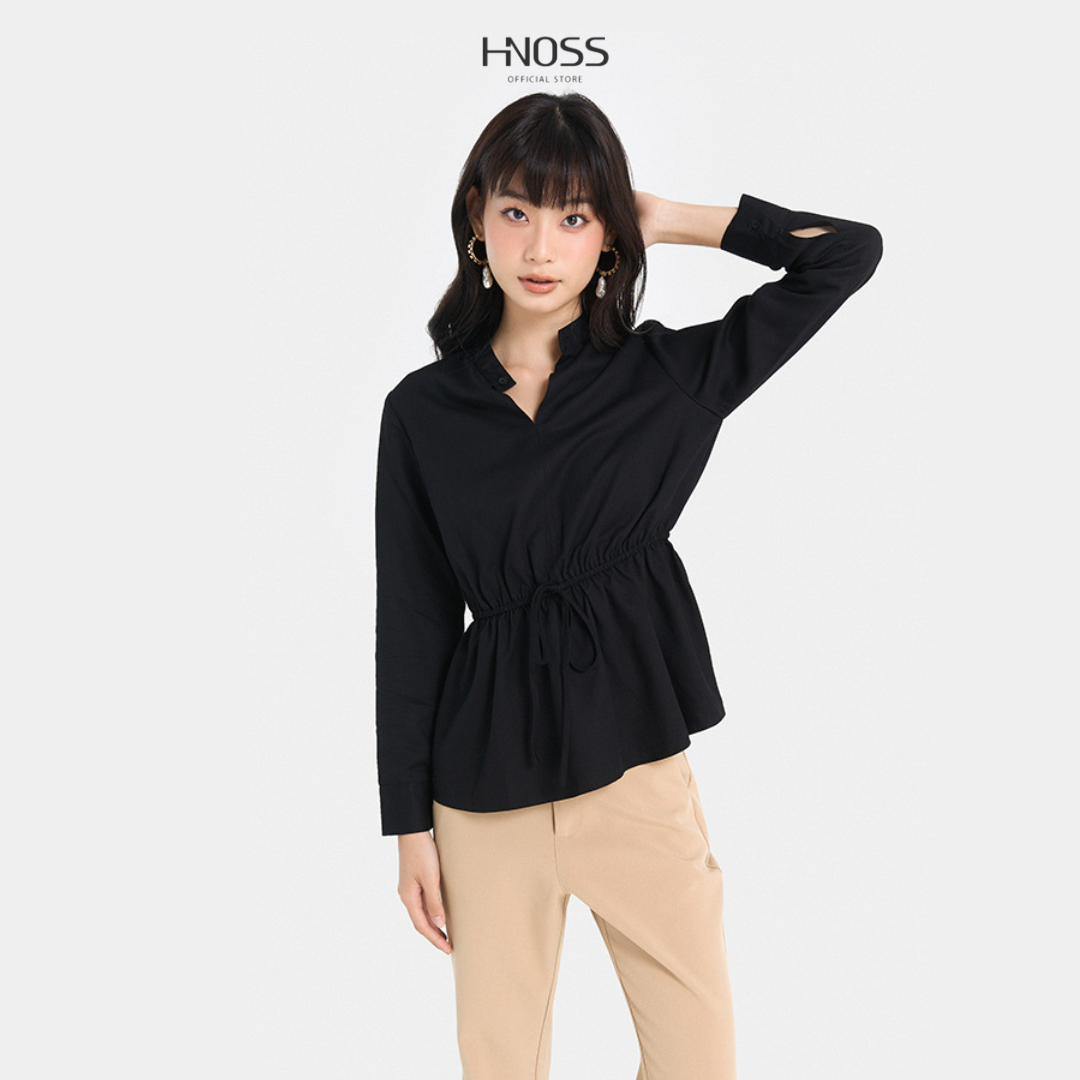 Áo kiểu sơmi thời trang nữ hnoss thiết kế rút eo tay dài hnaki055