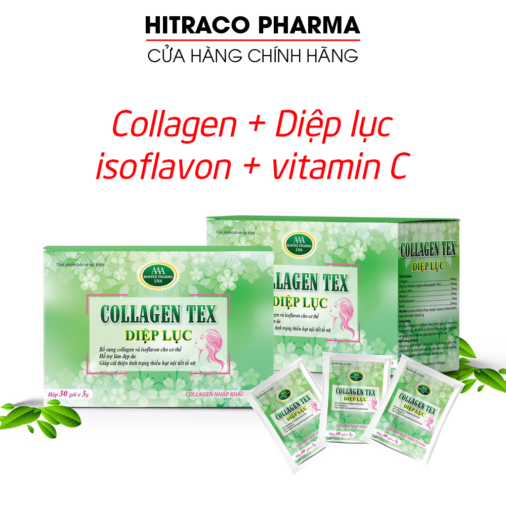 Cốm Collagen Diệp Lục HDPHARMA làm đẹp da, chống lão hóa, ngừa nếp nhăn, giảm nám sạm da - Hộp 30 gói
