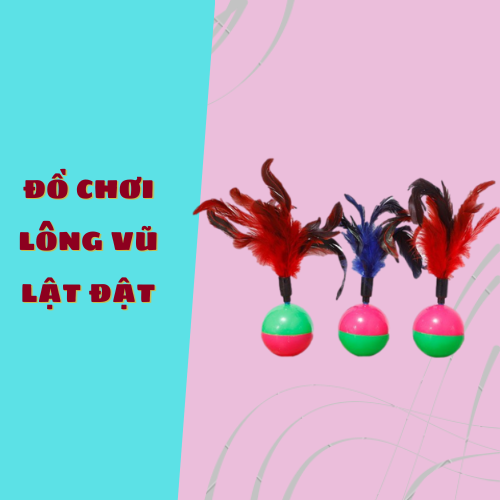 Đồ chơi chó mèo, bóng lật đật có lông vũ