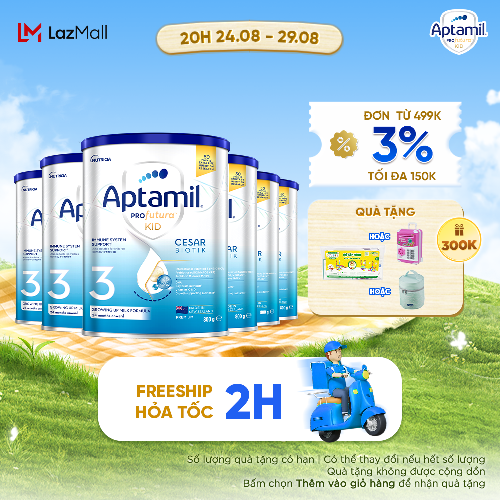 Combo 6 Sữa bột Aptamil Profutura Kid Cesarbiotik New Zealand hộp thiếc số 3 cho bé từ 24 tháng tuổi