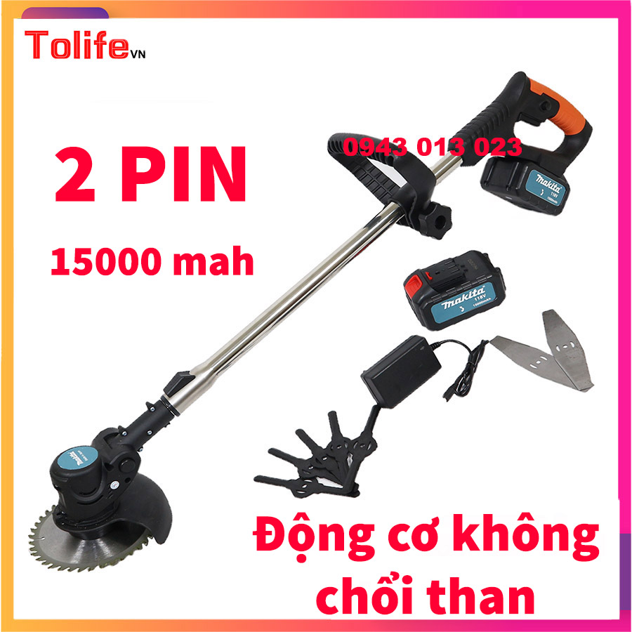 2 pin  Máy cắt cỏ chạy pin Makit_a  LP118 trọng lượng 1.8Kg có điều chỉnh chiều dài cần phù hợp với công việc
