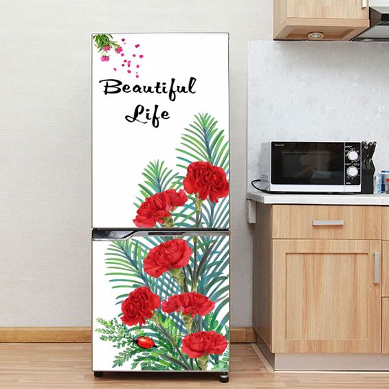Decal dán trang trí tủ lạnh cao cấp hoa cẩm chướng sang trọng