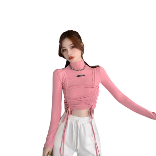 Áo thun nữ tay dài cổ tròn rút dây hai bên thời trang mới Adc 68