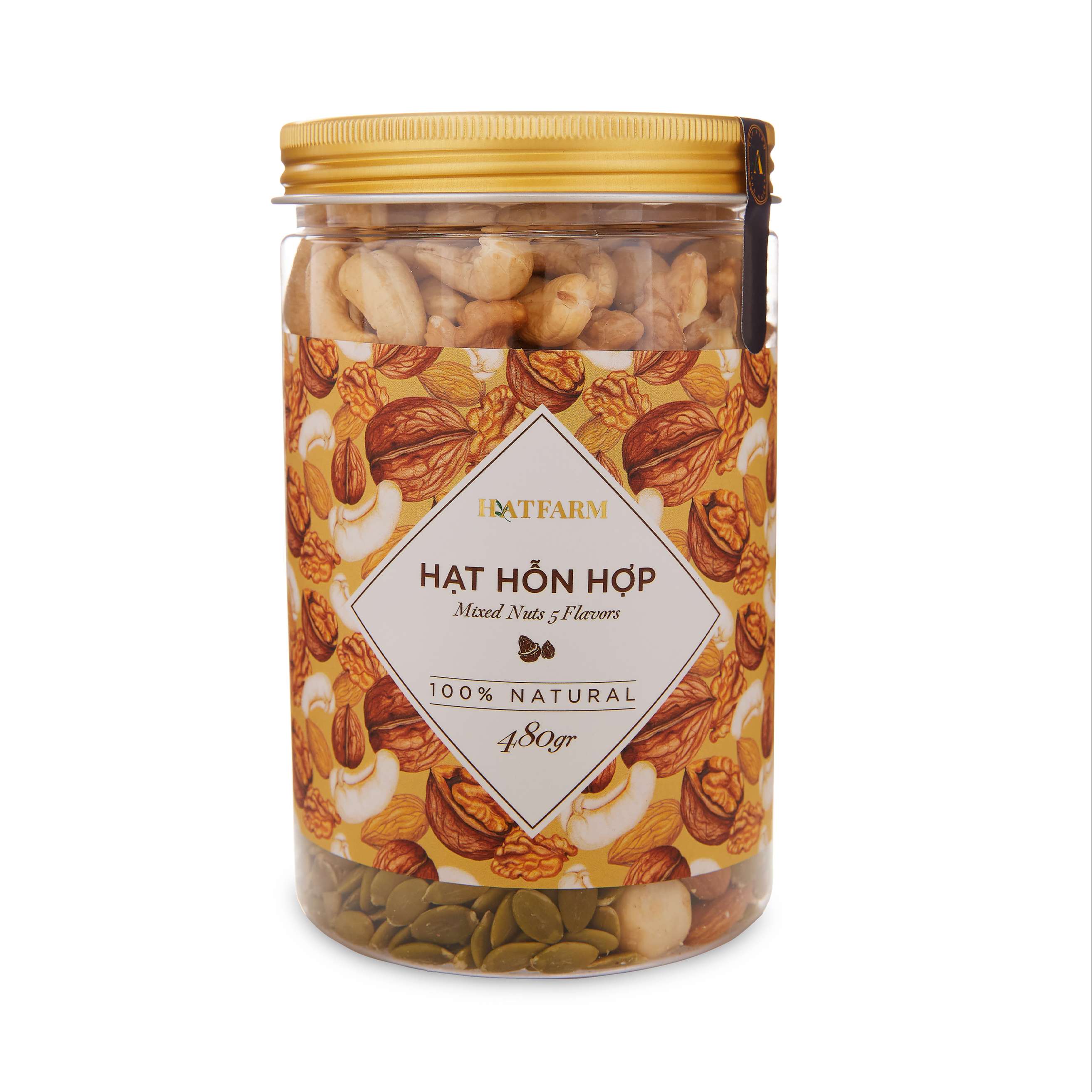 Hạt mixed nuts hỗn hợp hatfarm 5 loại nhập khẩu đã tách vỏ 480gr