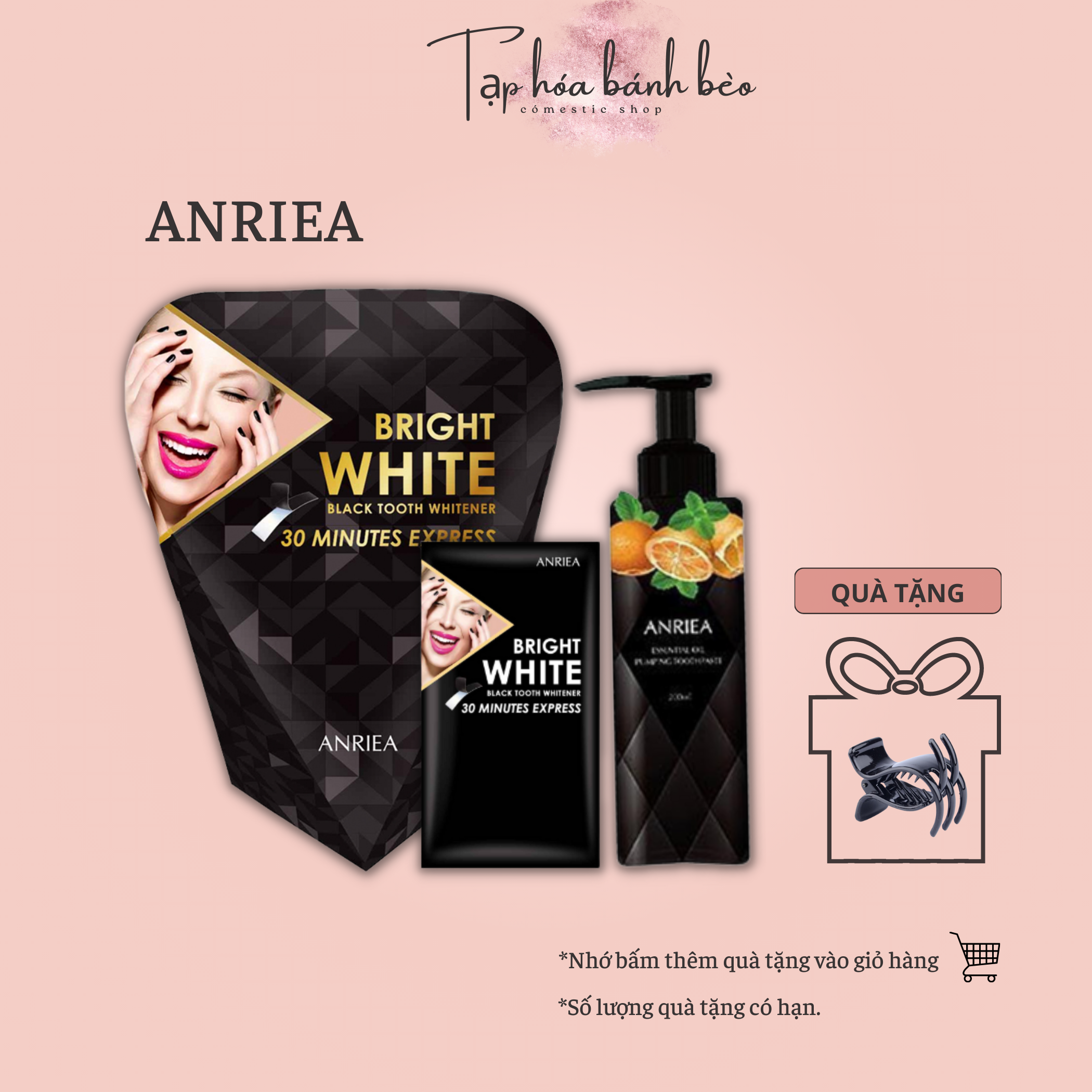 Combo Hộp trắng răng Anriea 8 miếng + Kem đánh răng than tre Anriea làm sạch mảng bám sau 8 ngày sử dụng