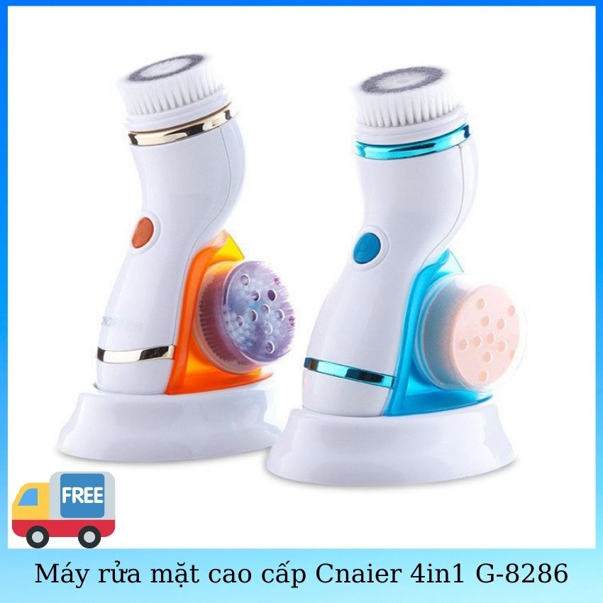 -Máy rửa mặt cao cấp -Cnaier 4in1 G-8286 làm sạch sâu, máy rửa mặt cầm tay kiêm máy massage mặt bằng điện đa chức năng kèm 4 đầu cọ, Máy rửa mặt rung hiệu quả hơn Máy rửa mặt foreo