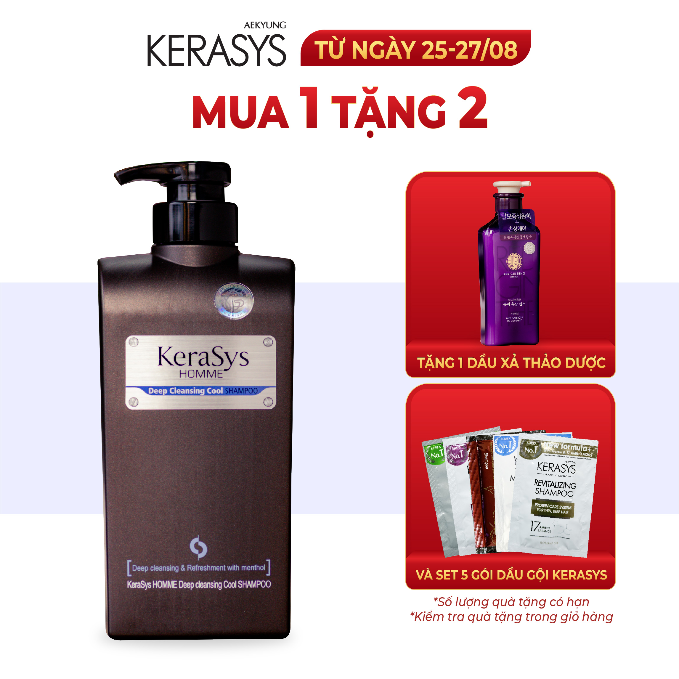 Dầu gội nam Kerasys Homme Deep Cleansing Cool cao cấp Hàn Quốc tinh chất bạc hà mát lạnh, tạo nếp tóc 550ml