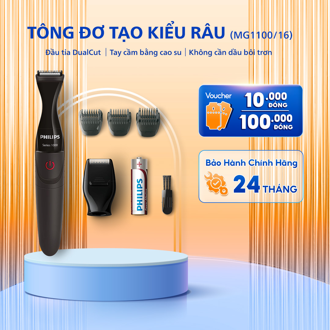 Tông Đơ Tạo Kiểu Râu PHILIPS MG1100/16, Cắt Tỉa Và Tạo Kiểu Râu, Công Nghệ DualCut, Bảo Hành 24 Tháng