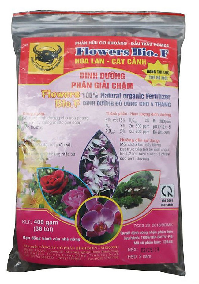 Phân đầu trâu hữu cơ FLOWERs Bio.F dinh dưỡng tan chậm dạng túi lọc chuyên cho hoa Lan và cây cảnh VTFBF01  | Vạn Tín Store