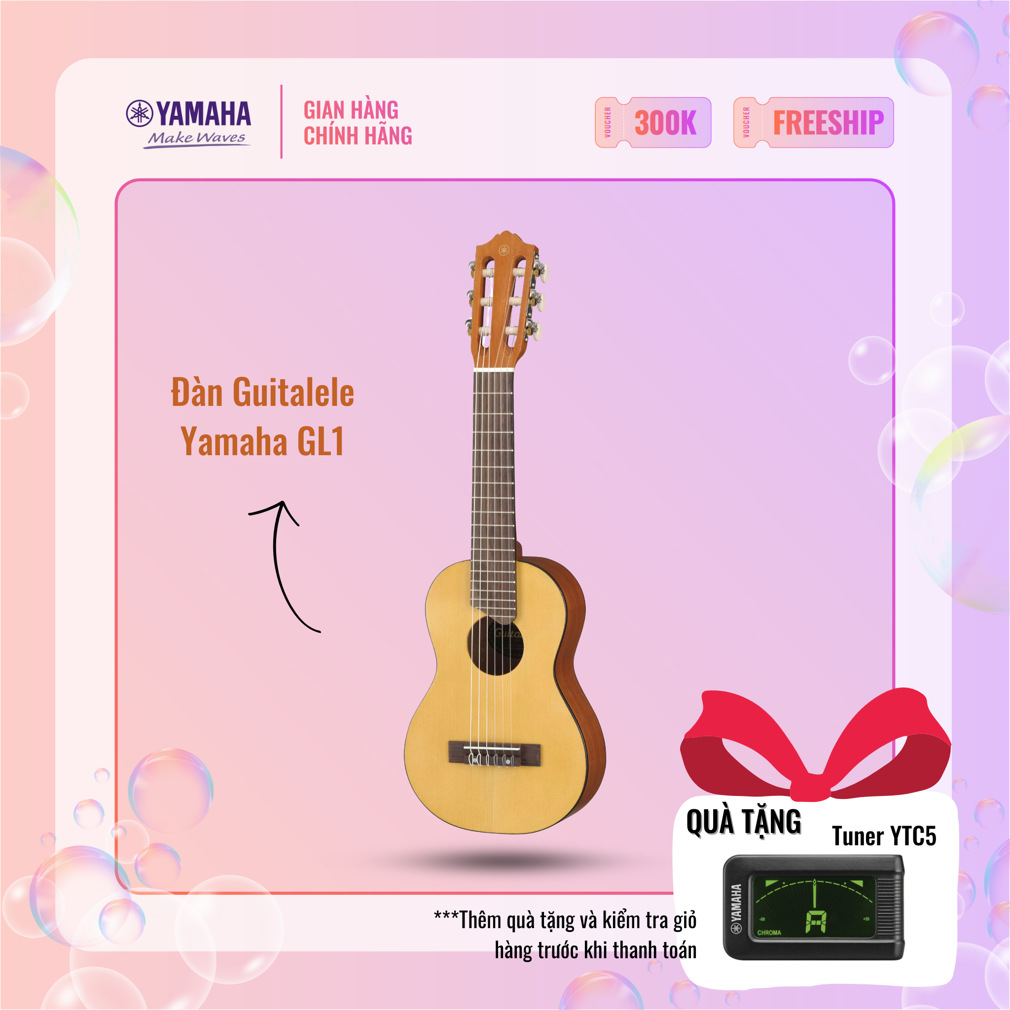 Đàn Guitalele YAMAHA GL1 kèm túi đựng - Guitar dây nylon theo phong cách Ukulele, mặt đàn gỗ vân sam, nhỏ gọn, bảo hành chính hãng 12 tháng