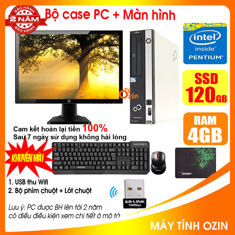 [Trả góp 0%]Bộ máy tính để bàn VP/HP/Dell + Màn hình 18.5 inch CPU Dual core E5xxx / Fujitsu CPU G620 / Ram 4GB / HDD 250GB / SSD 120-240GB [TẶNG: Bộ phím chuột + USB thu wifi +  bàn di chuột] FUG6 - LOZ