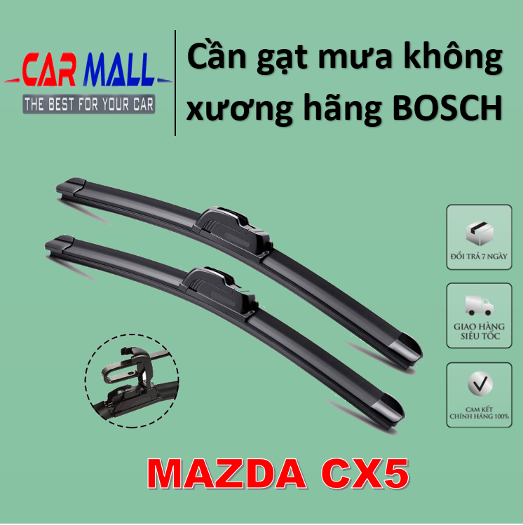Cần gạt mưa trước MAZDA CX5 không xương Silicone hãng BOSCH, cần gạt mưa, lưỡi gạt mưa, chổi gạt mưa